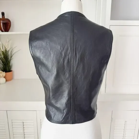 Vintage 90s Y2K DKNY Black Leather Vest Size S - Picture 6 of 7